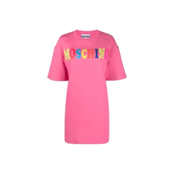 MOSCHINO Logo Printed Crewneck T Shirt Dress