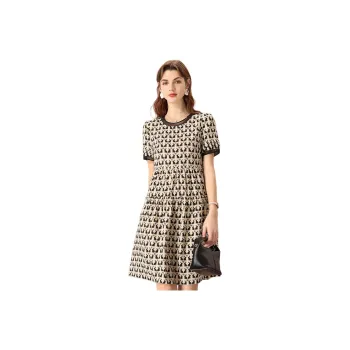 FENHONGMALI Short-Sleeved Dresses Women's Apricot Base Flower