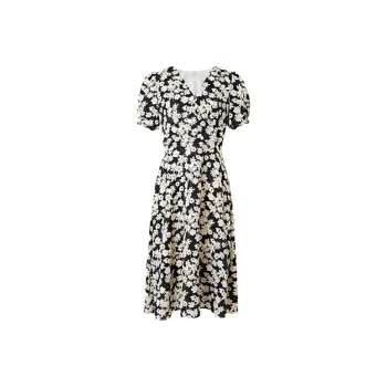 Mapping Short Sleeved Dresses Women's Black Background With Flowers