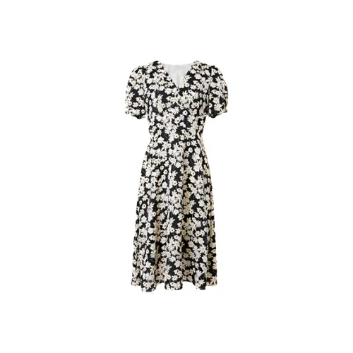 Mapping Short-Sleeved Dresses Women's Black Background With Flowers