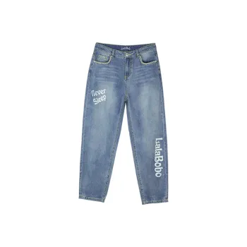 LALABOBO Tapered Pants Jeans Women's Medium Blue White
