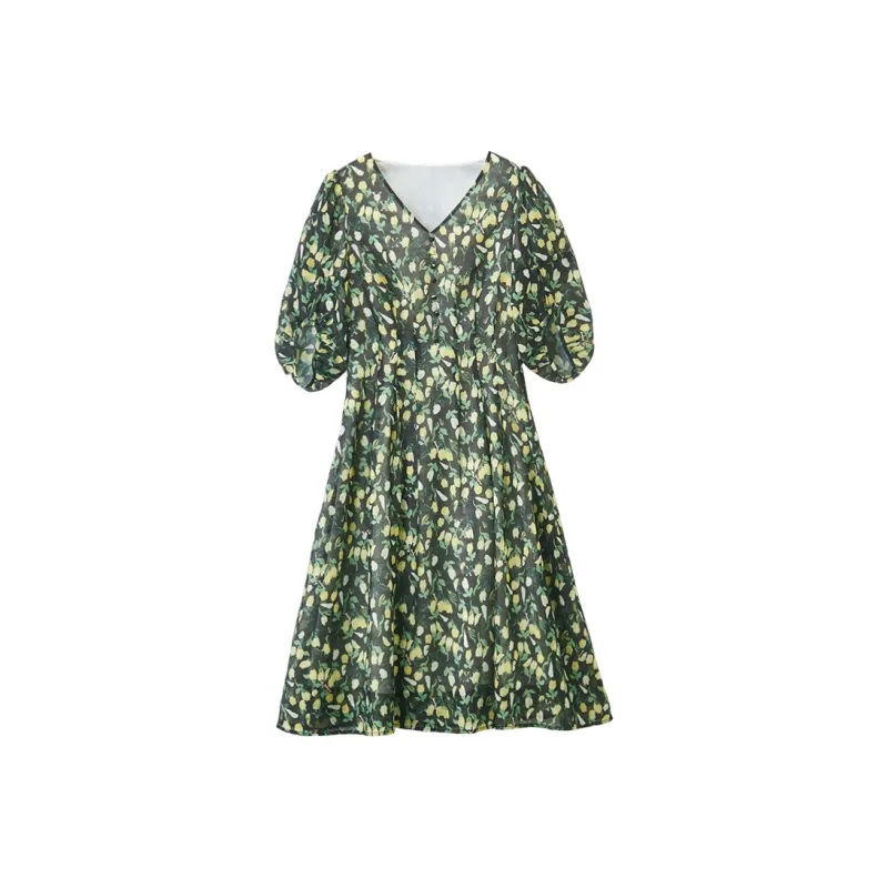 XIANGYING Short Sleeved Dress Women's Fruit Green-0