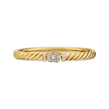 David Yurman 18K Yellow Gold Sculpted Cable Buckle Diamond Bracelet