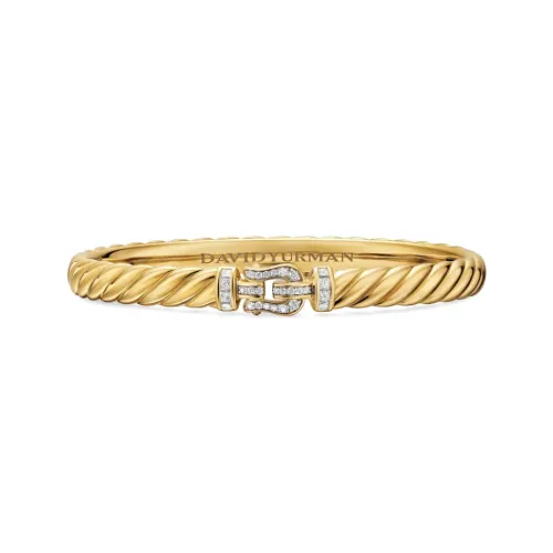 David Yurman 18K Yellow Gold Sculpted Cable Buckle Diamond Bracelet