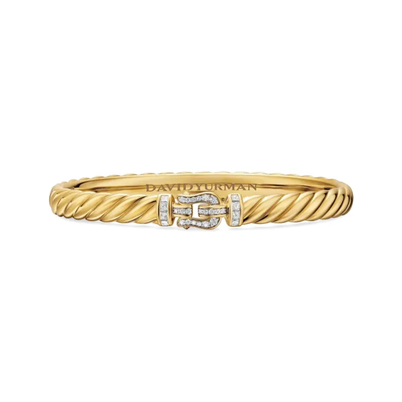 David Yurman 18K Yellow Gold Sculpted Cable Buckle Diamond Bracelet-0