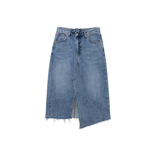 SOON FLOWER Denim Long Skirts Spring And Summer Women's Blue
