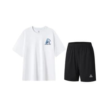 PEAK Casual Sportswear Unisex White Short Sleeved Shirt+Black Shorts