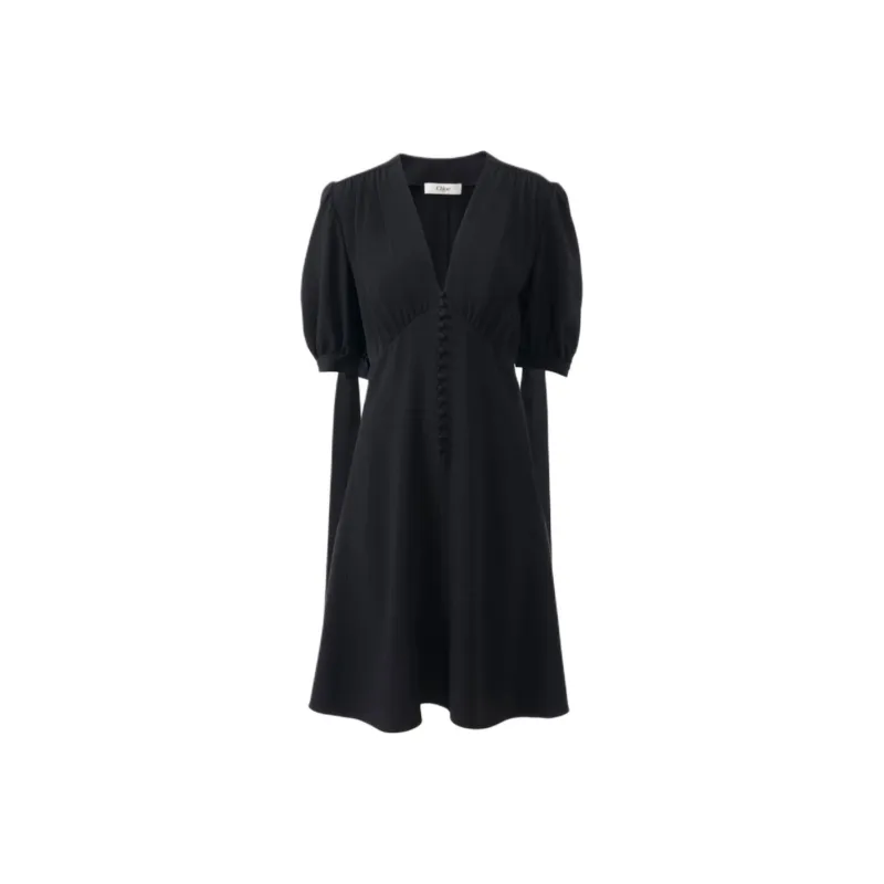Chloé V Neck Puff Sleeved Mini Dress-0