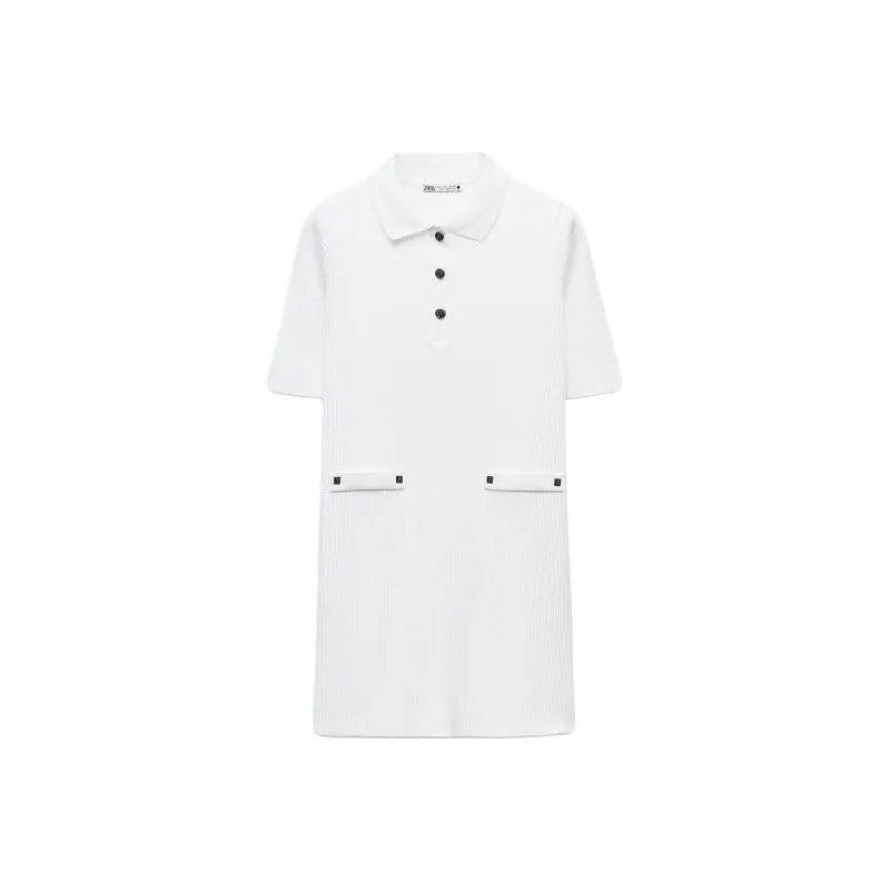 ZARA Short Sleeved Dress Women's Frosted White-0