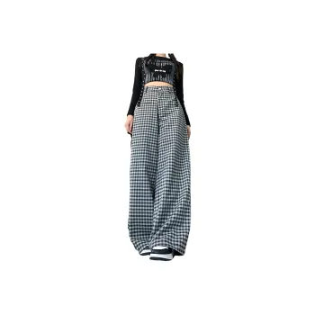 Mu Xiao Xin Casual Pants Women's Black White Plaid