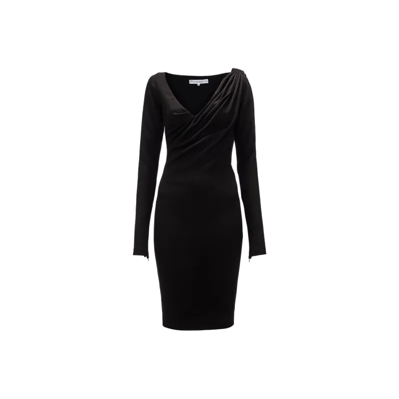 JW Anderson V Neck Ruched Midi Dress-0