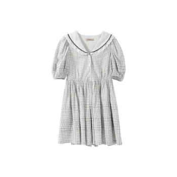 YUMOMO STAR Short Sleeved Dresses Women's White Plaid