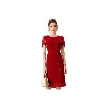 FENHONGMALI Short-Sleeved Dresses Women's Red