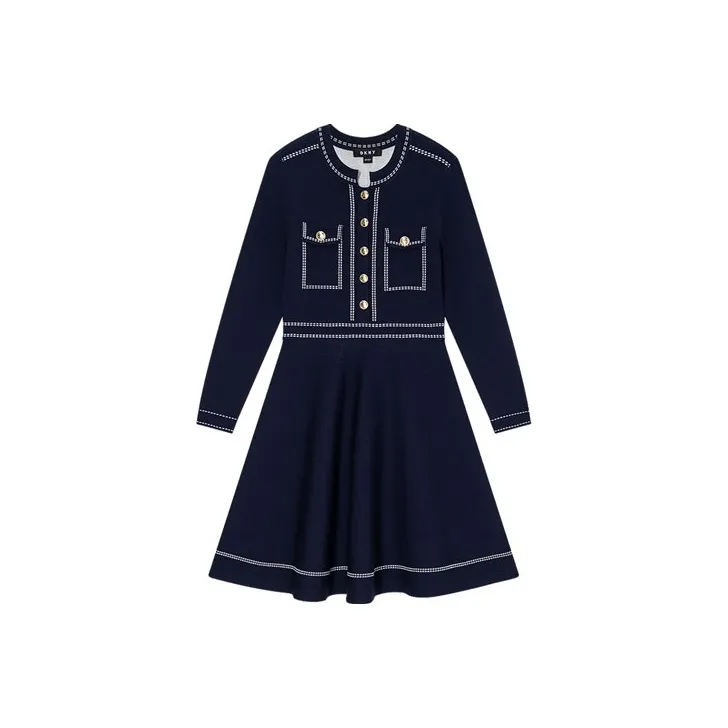 DKNY FW22 A-Line Skirt Dress Navy Blue-0