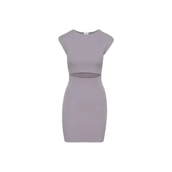 ARITZIA Wilfred Free Cut-Out Knit Mini Dress Short-Sleeved Dresses Women's Purple Slate