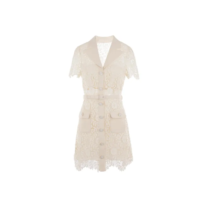 Self portrait SS23 Short Sleeved Dress Women's Ivory-0