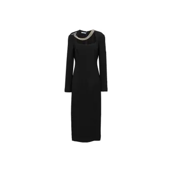 PRADA Long Sleeved Necklace-Embellished Cady Dress