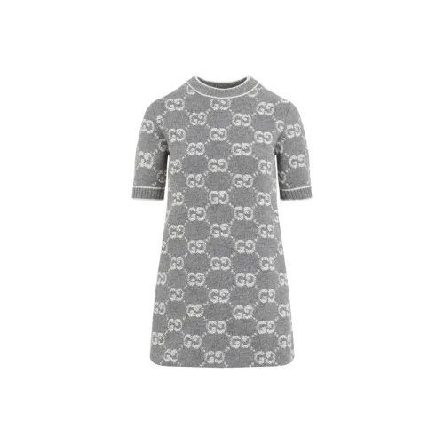 GUCCI Wool Boucle Jacquard Dress 
Grey/Ivory
