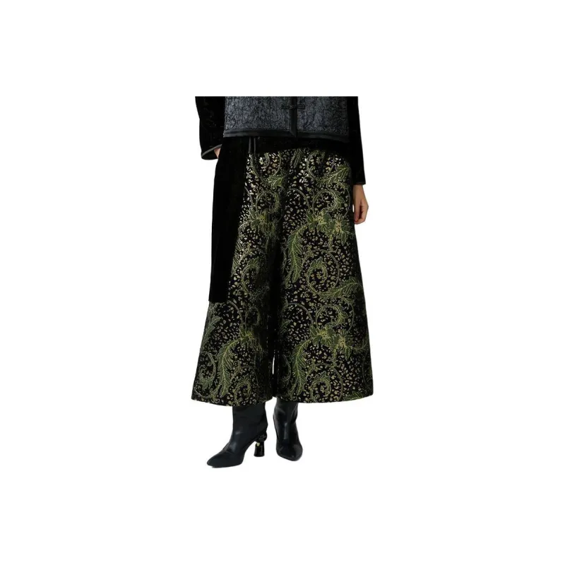 Contour Casual Pants Women's Black/Green Flower-0