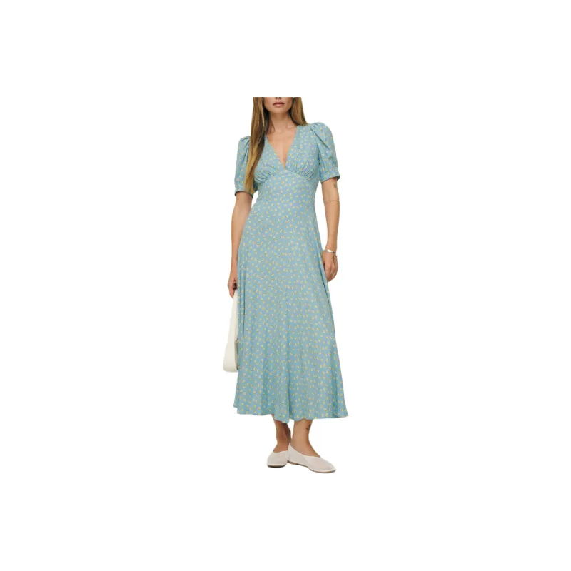 REFORMATION Naira Dress Short-Sleeved Dresses Women's Blue-0