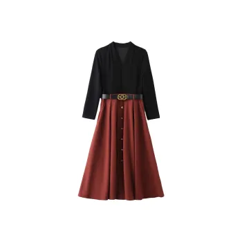 Mapping Long-Sleeved Dresses Women's Deep Red