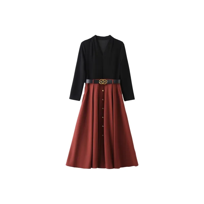 Mapping Long Sleeved Dresses Women's Deep Red-0