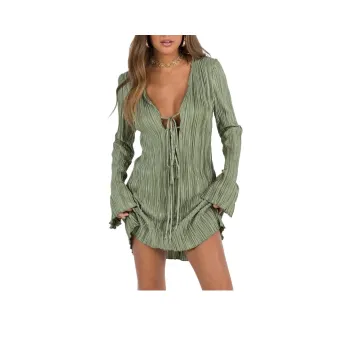 PRINCESS POLLY MALOP LONG SLEEVE MINI DRESS Long-Sleeved Dresses Women's Sage Green
