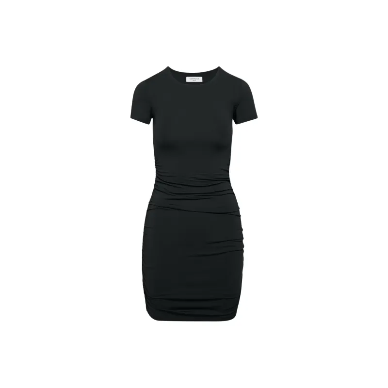 ARITZIA Contour Ruched Mini Dress Short-Sleeved Dresses Women's Black-0