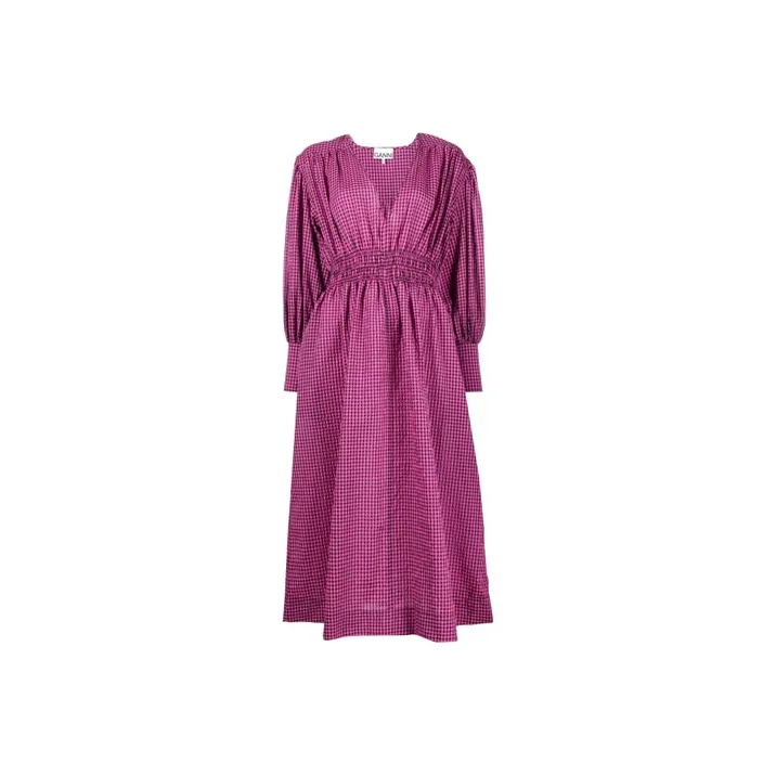 GANNI Check-pattern Long-sleeve Dress-0