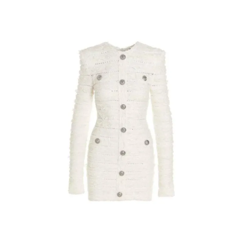 BALMAIN Long Sleeved Dress Women's White-0