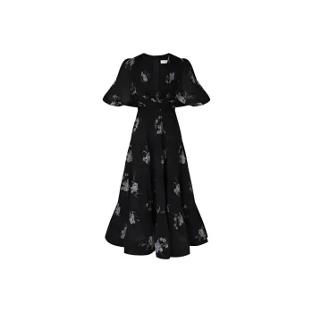 Zimmermann Floral Printed Pleated Midi Dress