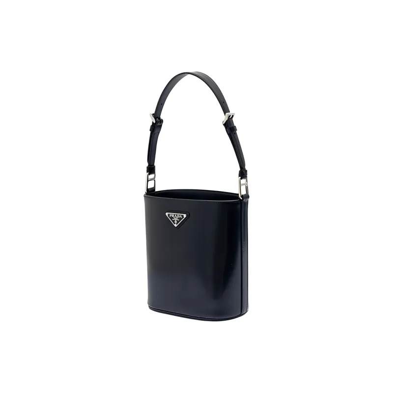 PRADA Cow Leather Bucket Bag Handbag Trumpets Women's Black-2
