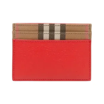 Burberry Calfskin Card Holder Men's Red & Brown