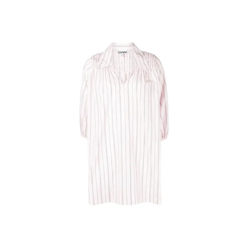 GANNI Striped Mini Shirt Dress-0