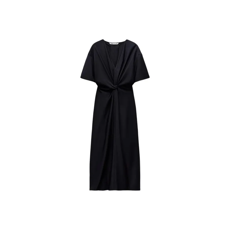 ZARA ZW Series Short-Sleeved Dresses Women's Dark Blue-0