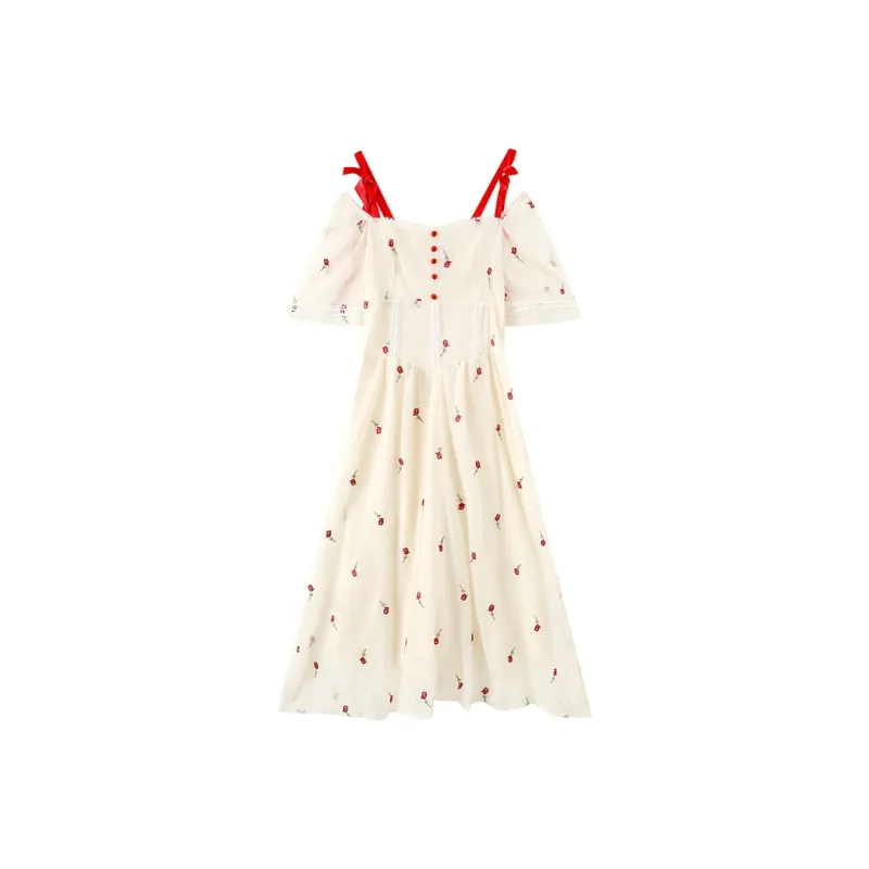Adeworn Short Sleeved Dress Women's Red-0