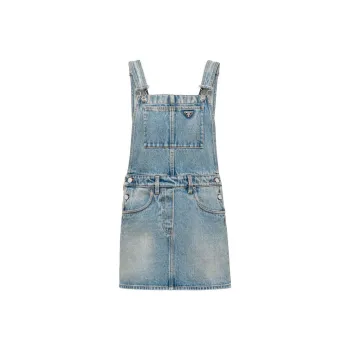 PRADA Logo plaque Denim Bib Dress