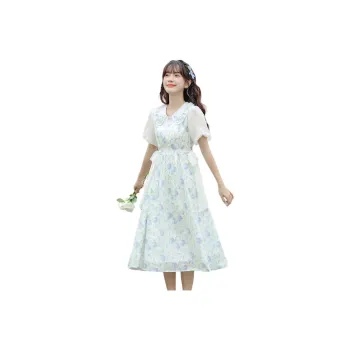 Juden Choi Short Sleeved Dresses Women's Blue Floral