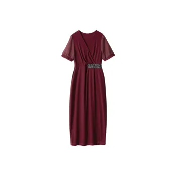 Wbwq Short Sleeved Dresses Women's Maroon