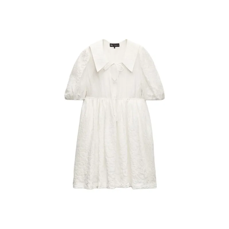 ZARA Short Sleeved Dresses Women's White-0