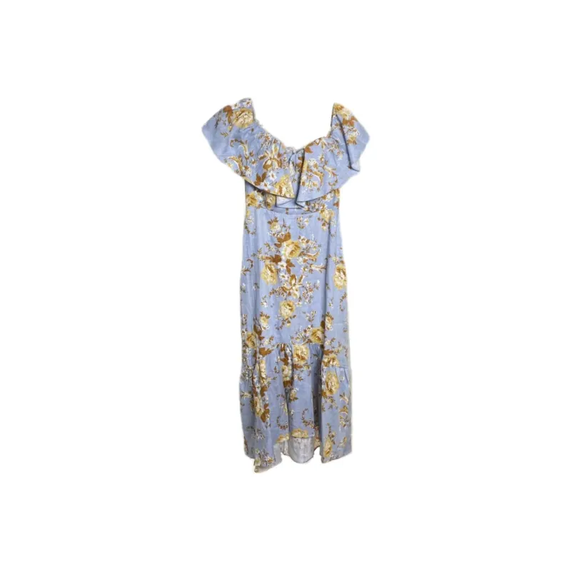 REFORMATION Baela Linen Dress Short-Sleeved Dresses Women's Blue-0
