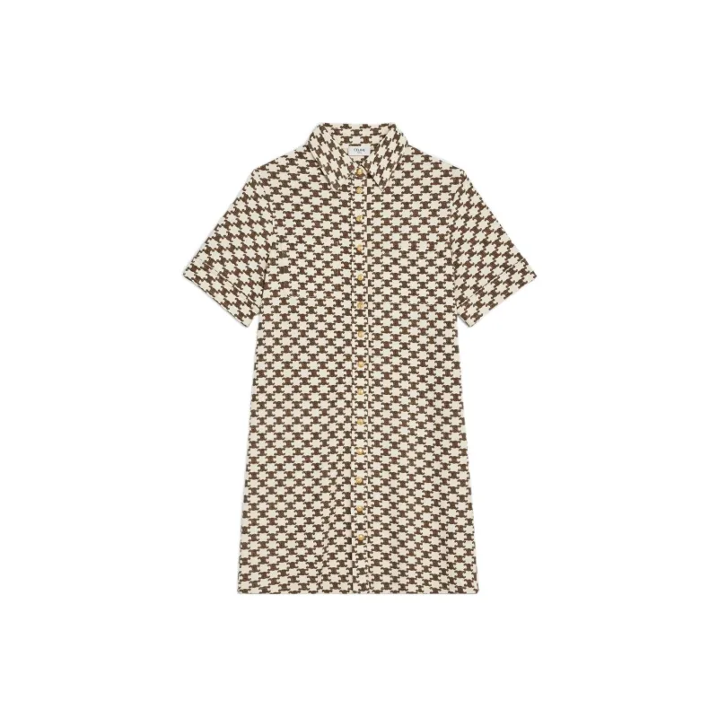 CELINE Short Sleeved Dress Women's Vanilla-0