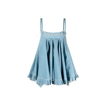 Ludovic de Saint Sernin Embellished Denim Babydoll Minidress