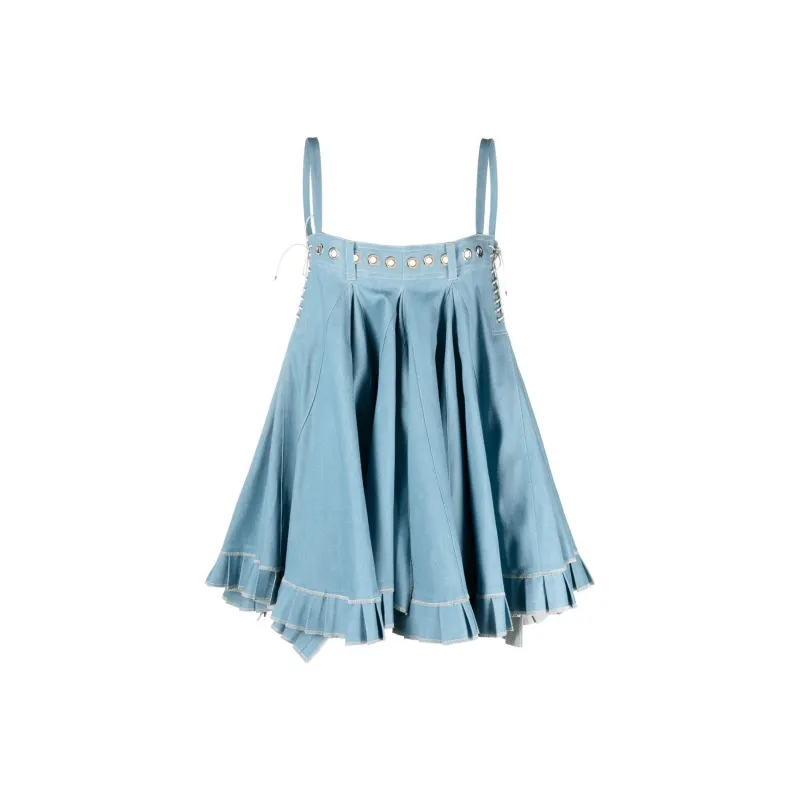 Ludovic de Saint Sernin Embellished Denim Babydoll Minidress-0