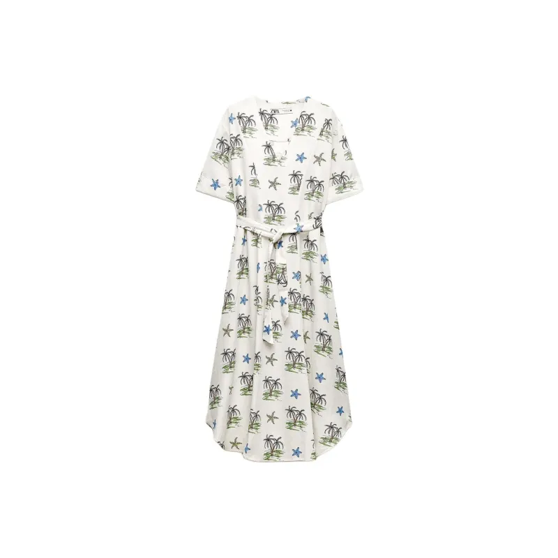 ZARA Short-Sleeved Dresses Women's White-0