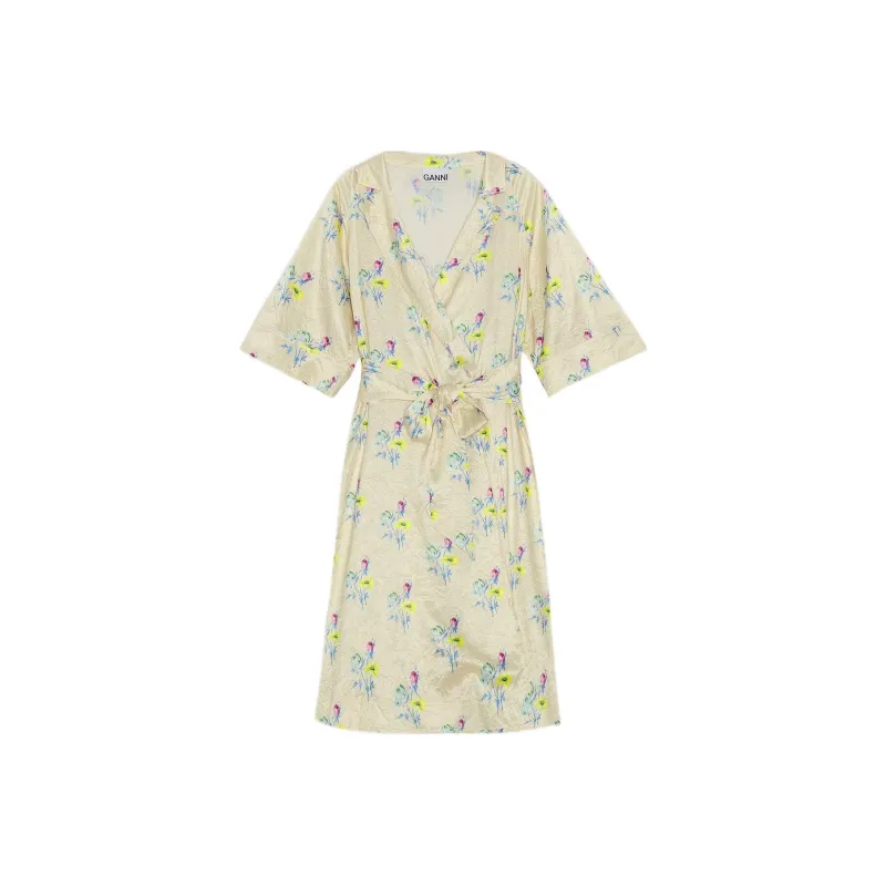 GANNI Short Sleeved Dresses Women's Ecru-0