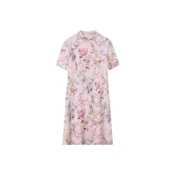 H YXIANG Short Sleeved Dresses Women's Red And Pink Floral Language