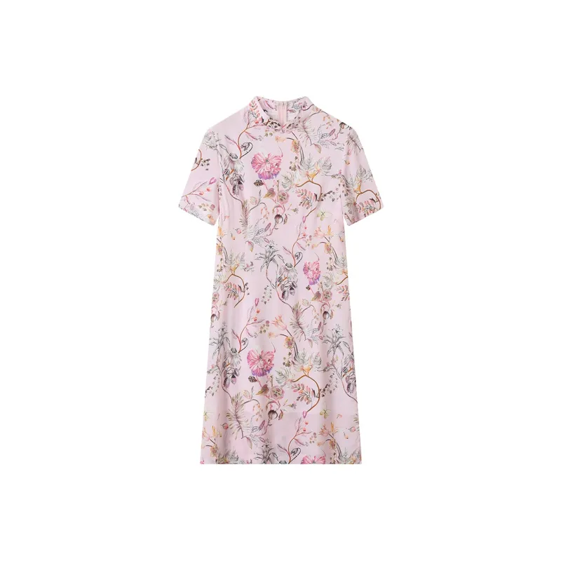 H-YXIANG Short-Sleeved Dresses Women's Red And Pink Floral Language-0