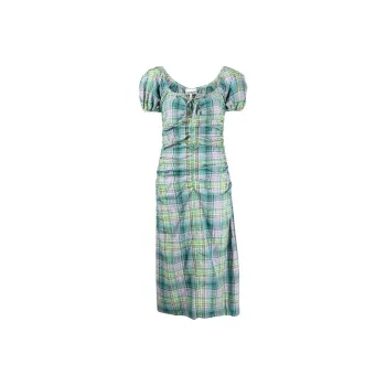 GANNI Checked Seersucker Midi Dress