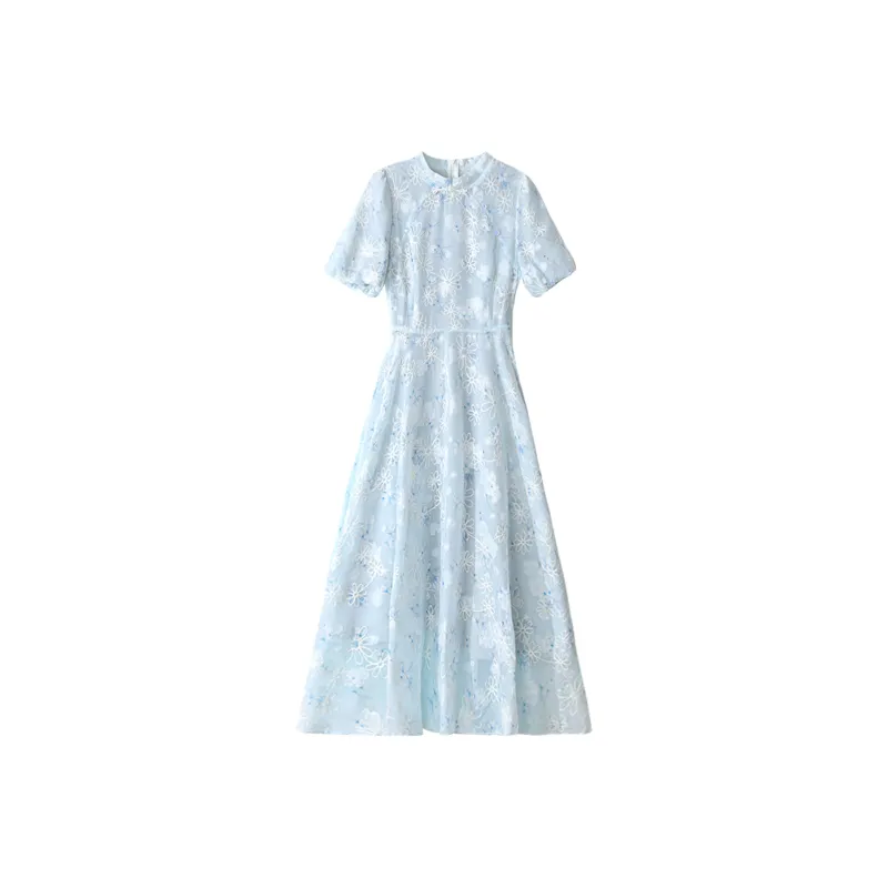 Wbwq Short Sleeved Dress Women's Light Blue-0